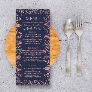 Elegant Navy & Rose Gold Floral Wedding Menu