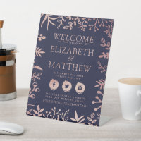 Elegant Navy & Rose Gold Floral Wedding Welcome
