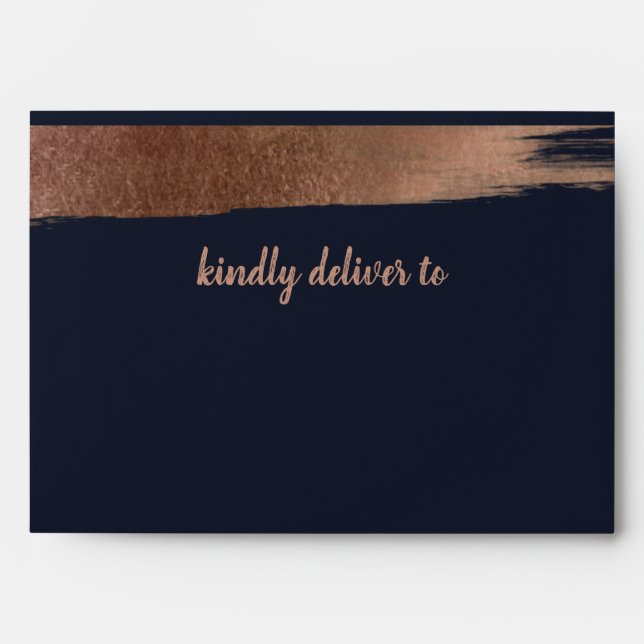 Elegant Navy Rose Gold Simple Modern Wedding Envelope (Front)