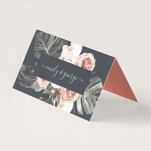 ELEGANT NAVY RUST MONSTRERA PEONY FLORAL WEDDING  (Back)