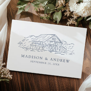 Elegant Navy Rustic Barn Photo Wedding Guest Book