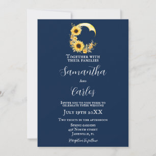 Elegant, Navy, rustic sunflower moon wedding Invitation