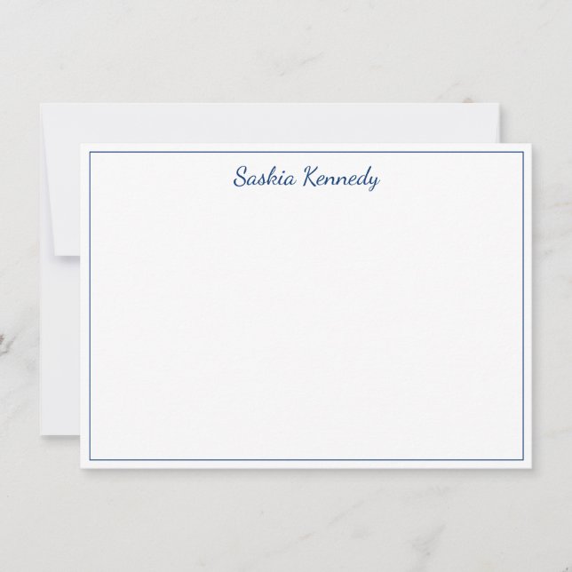 Elegant Navy Script Border Personalized Card (Front)