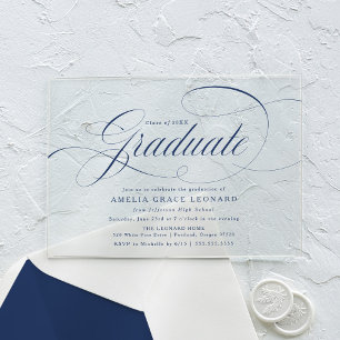 Elegant Navy Script Graduation Party Acrylic Invitations