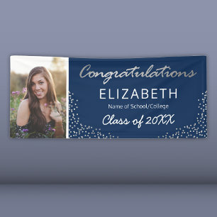 Elegant Navy Silver 2026 Graduation Photo Banner