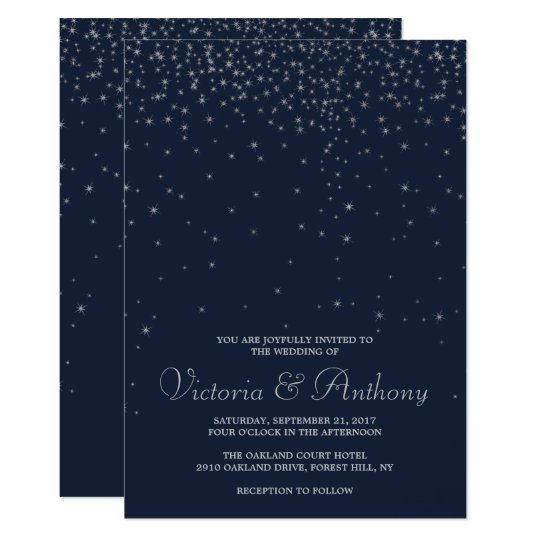 Elegant Navy & Silver Falling Stars Wedding Card