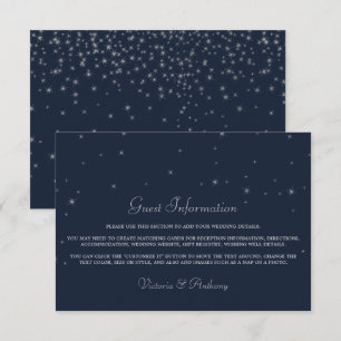 Elegant Navy & Silver Falling Stars Wedding Detail Enclosure Card