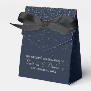Elegant Navy & Silver Falling Stars Wedding Favor Box