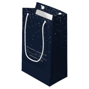 Elegant Navy & Silver Falling Stars Wedding Favour Small Gift Bag