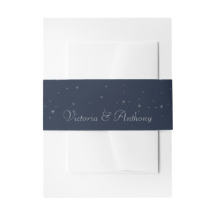 Elegant Navy & Silver Falling Stars Wedding Invitation Belly Band