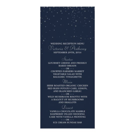 Elegant Navy & Silver Falling Stars Wedding Menu