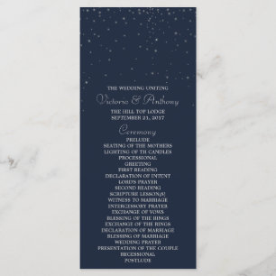 Elegant Navy & Silver Falling Stars Wedding Program