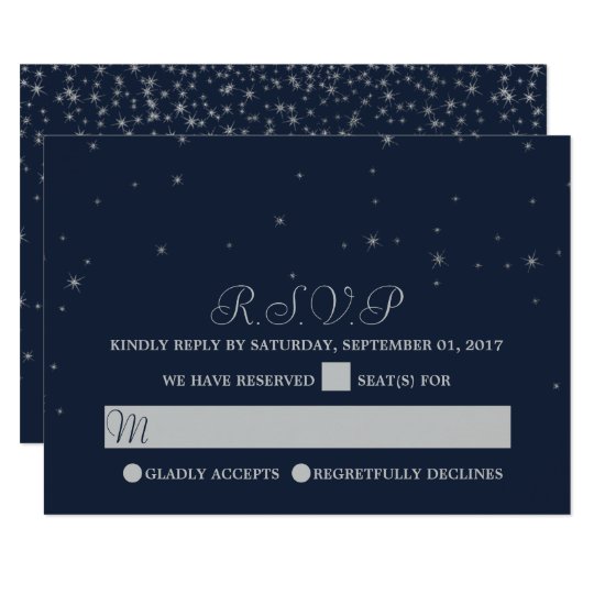 Elegant Navy & Silver Falling Stars Wedding RSVP Card