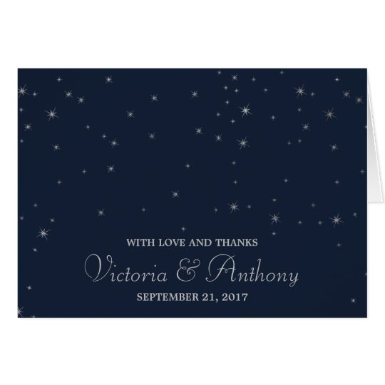 Elegant Navy & Silver Falling Stars Wedding Thanks Card
