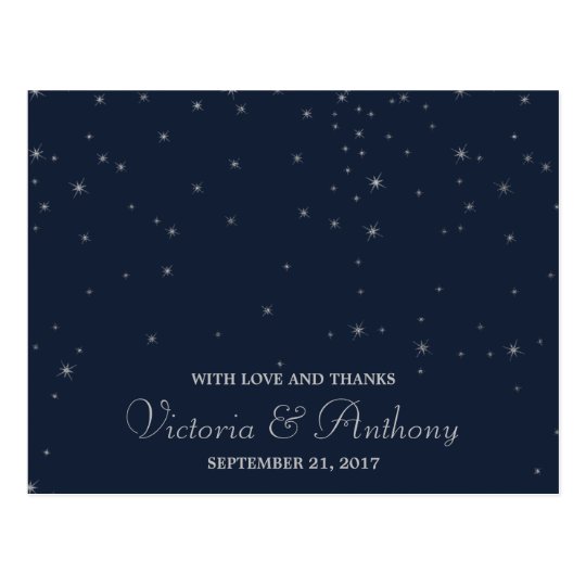 Elegant Navy & Silver Falling Stars Wedding Thanks Postcard