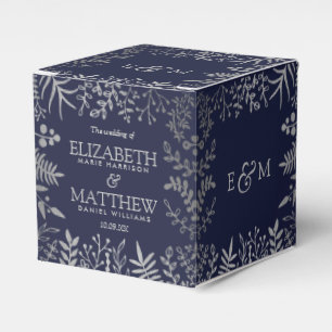 Elegant Navy & Silver Floral Wedding Collection Favor Box