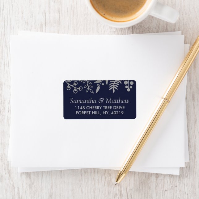 Elegant Navy & Silver Floral Wedding Collection Label (Insitu)