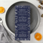 Elegant Navy & Silver Floral Wedding Collection Menu<br><div class="desc">Celebrate in style with these modern and very trendy wedding breakfast menus. The design is easy to personalize with your own wording and your guests will be thrilled when they see these fabulous menus. Matching items can be found in the collection.</div>