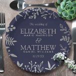 Elegant Navy & Silver Floral Wedding Collection Paper Plate<br><div class="desc">Celebrate in style with these modern and very trendy wedding party paper plates. The design is easy to personalize with your own wording and your guests will be thrilled when they see these fabulous plates. Matching items can be found in the collection.</div>