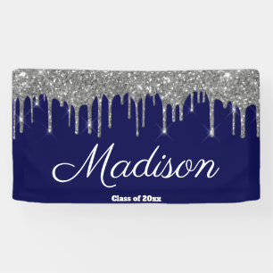 Elegant Navy Silver Graduation Party Class of 2024 Banner