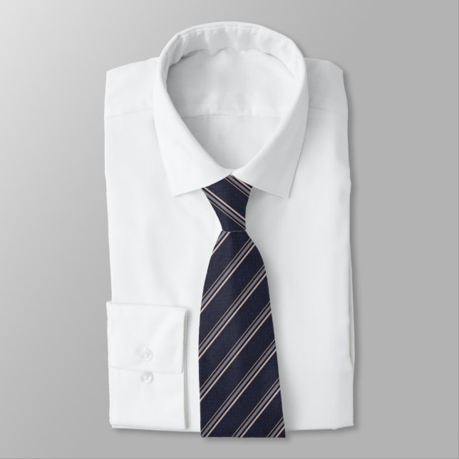 Elegant Navy  Silver Stripe Pattern Tie (Tied)