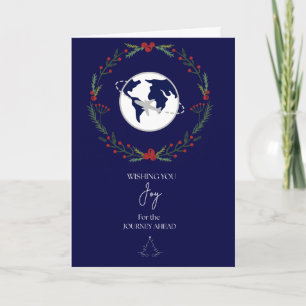 Elegant Navy & Silver Travel Holiday Card Plane,