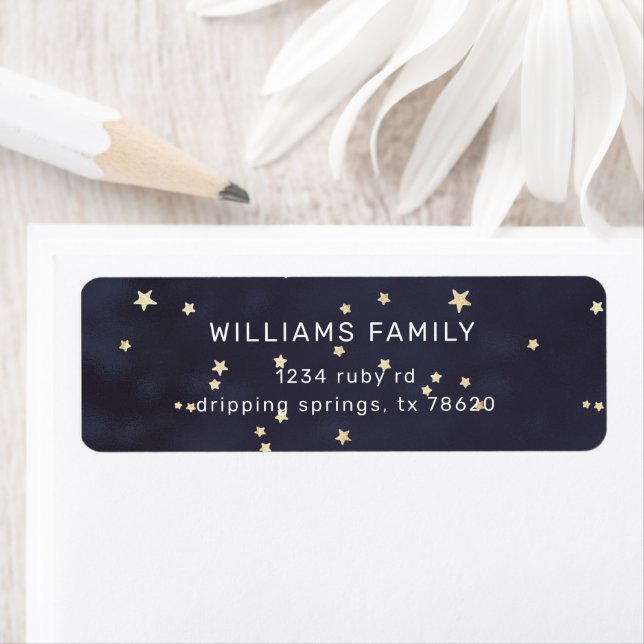 Elegant Navy Sky And Gold Stars Return Address (Insitu)