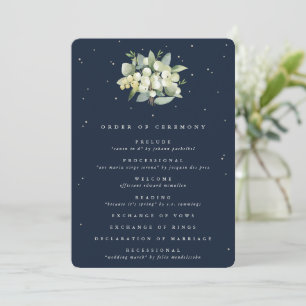 Elegant Navy Snowberry+Eucalyptus Bouquet Wedding Program