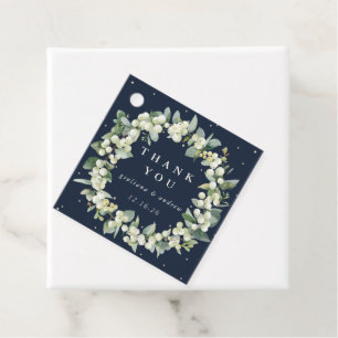 Elegant Navy Snowberry+Eucalyptus Wreath Wedding Favour Tags
