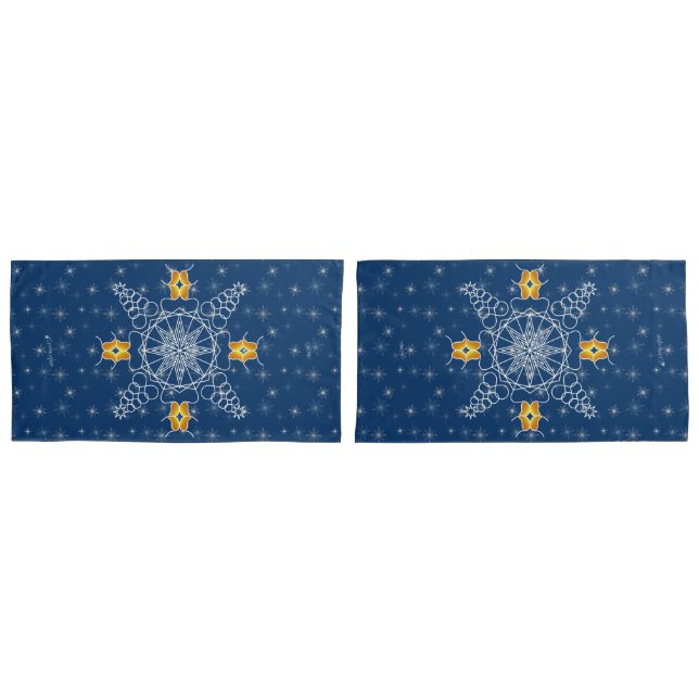 Elegant Navy snowflake kiss winter muackS!!! Pillowcase (Front-Set)