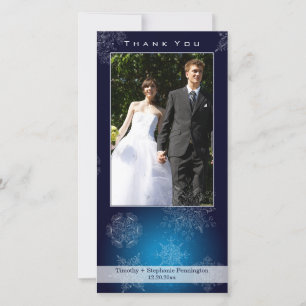 Elegant navy snowflakes wedding thank you photo card