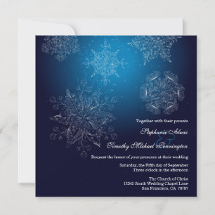 Elegant navy snowflakes winter wedding invitation