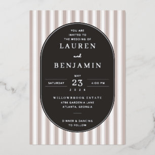Elegant Navy Striped Wedding Invitation