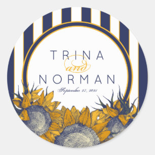 Elegant Navy Sunflower Wedding Stickers