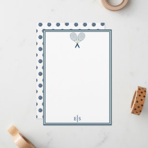 Elegant Navy Tennis Monogram Flat Note Card
