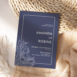 Elegant Navy Tulip Wedding Invitation