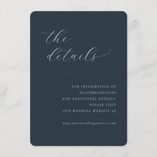 Elegant Navy Typographic Details Enclosure Card (Front)