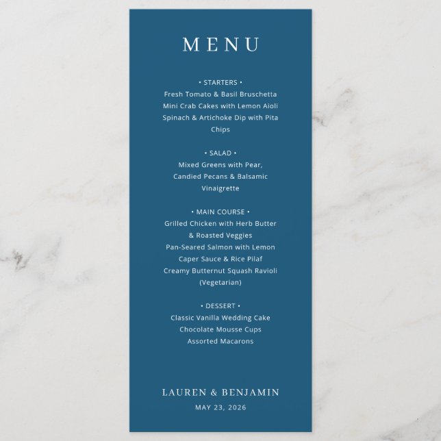 Elegant Navy Typographic Menu (Front)