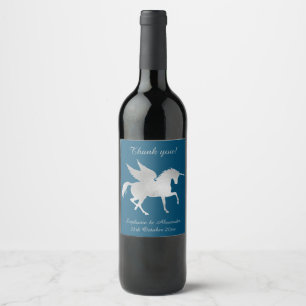 ELEGANT NAVY UNICORN CUSTOMIZABLE WINE LABEL