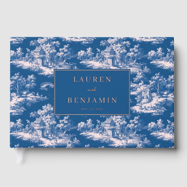 Elegant Navy Vintage Pastoral Scene Guest Book (Front)