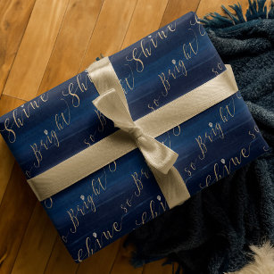 Elegant Navy Watercolor & Jewels Shine So Bright Wrapping Paper