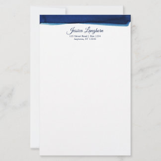 Elegant Navy Watercolor Personalized Stationery