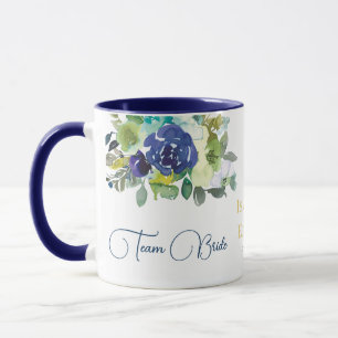 Elegant Navy Watercolor Roses Team Bride Wedding Mug