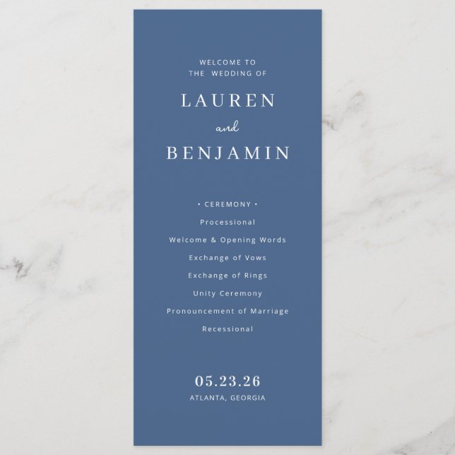 Elegant Navy Wedding Ceremony Program (Front)