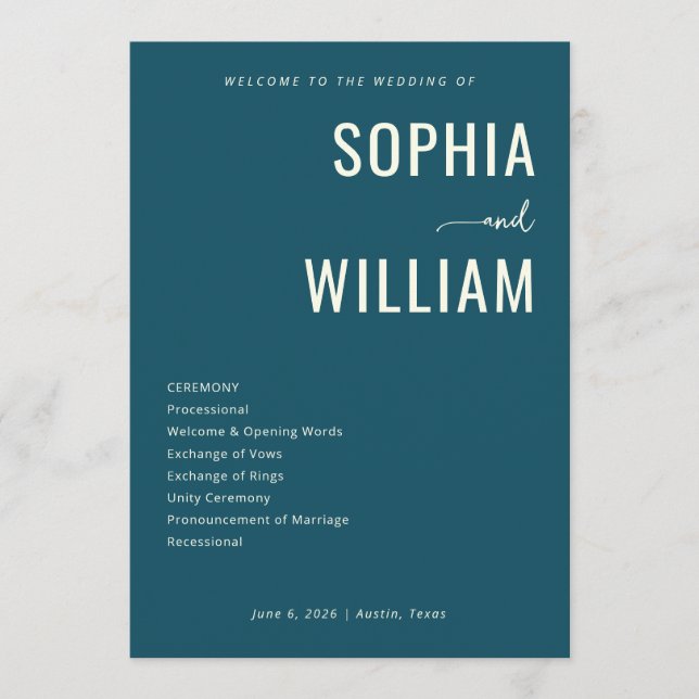 Elegant Navy Wedding Ceremony Program (Front)