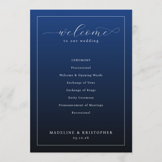 Elegant Navy Wedding Ceremony Program (Front)