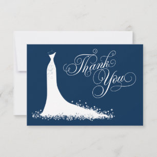 Elegant Navy Wedding Gown Bridal Shower Thank You Card
