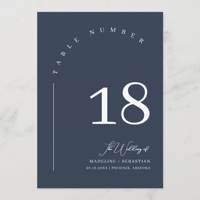 Elegant Navy Wedding Seating Chart Table Number (Front)