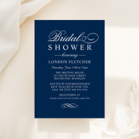Elegant Navy White Calligraphy Bridal Shower