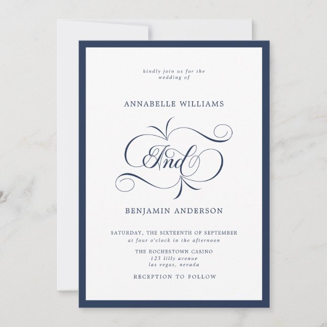 Elegant Navy & White Classic Wedding Invitation (Front)